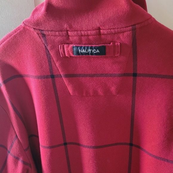 Nautica 1/4 Zip Pullover Jumper Red Navy Window Pane Plaid Size Large Preppy - Picture 4 of 5